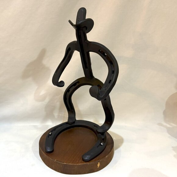 St. Croix Forge Horeshoe Art Cowboy Sculpture Wood Base 10" - Picture 6 of 10
